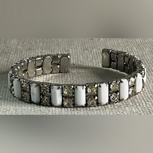 ✨ Vintage Silver-Tone Rhinestone & White Enamel Cuff Bracelet ✨